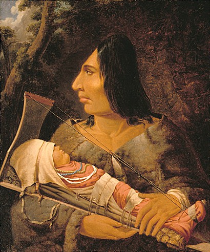 Pintura de Paul Kane, mostrando un niño Chinook en el proceso de aplanar su cabeza.