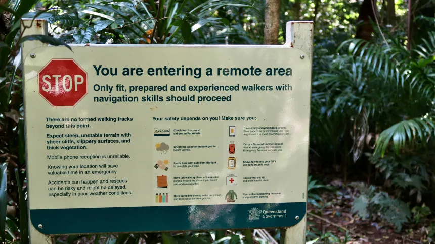 Remote Area Warning from the Queensland Government