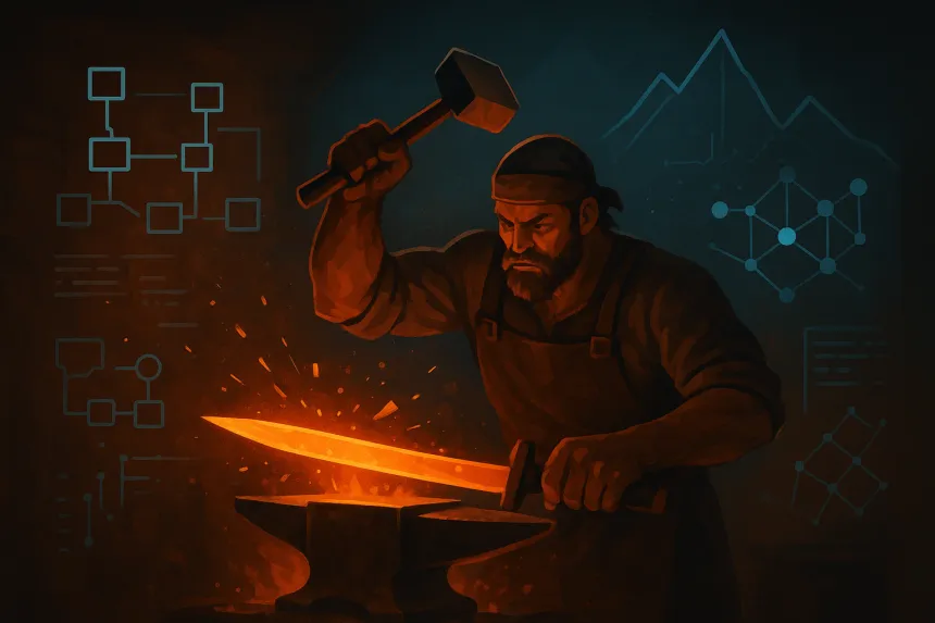 A blacksmith refactoring a piece of metal